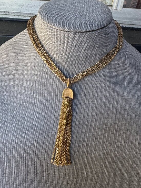 Crown Trifari Jewelry - Crown Trifari Necklace Womens 15in Gold Tone Tassel Multi Strand Choker VTG